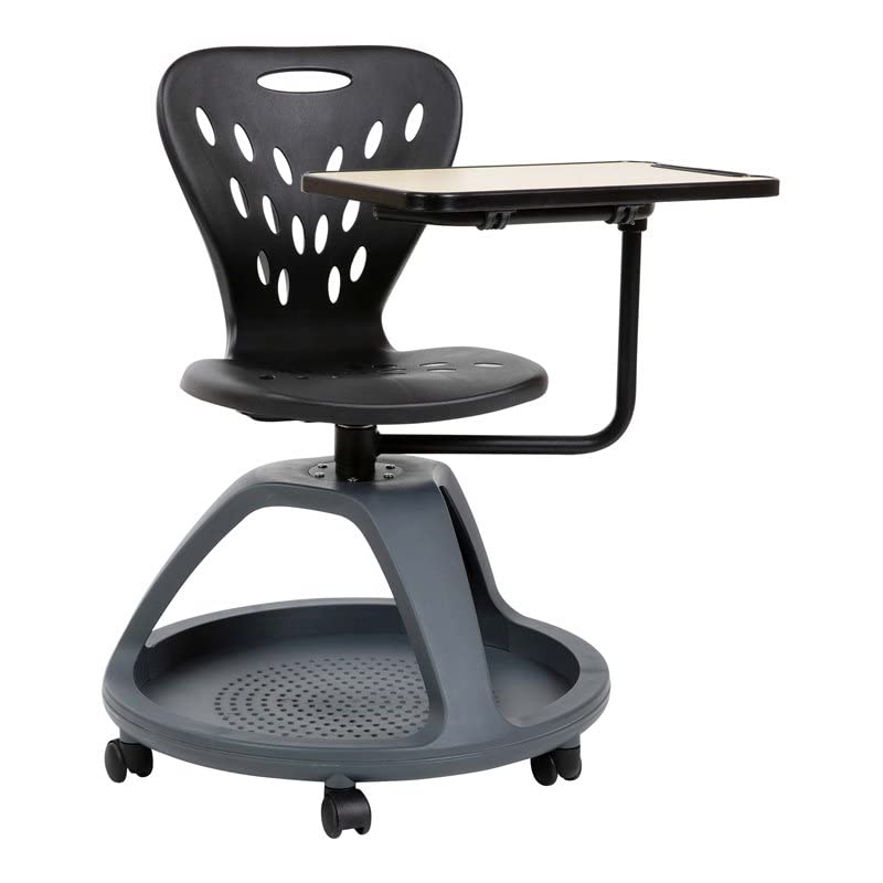 Flash Furniture Silla de escritorio móvil con rotación de tableta de 360 grados y cubículo de almacenamiento debajo del asiento