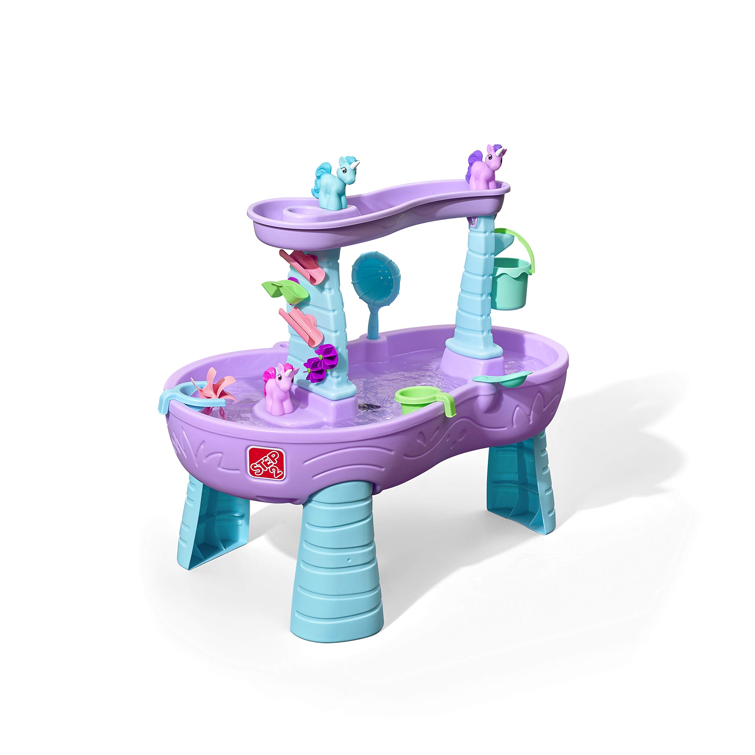 Step2 Rain Showers & Unicorns Mesa de agua Kids Purple Water Play Table con juego de accesorios de unicornio de 13 piezas