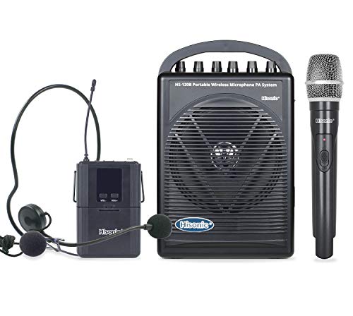 Hisonic HS120B Sistema de megafonía portátil y recargable con micrófono inalámbrico UHF incorporado (1 de mano + 1 petaca)