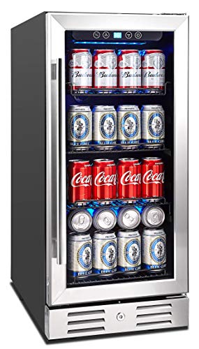 Kalamera Enfriador de bebidas de 15' Refrigerador de bebidas con control táctil integrado o independiente de 96 latas con luz interior azul