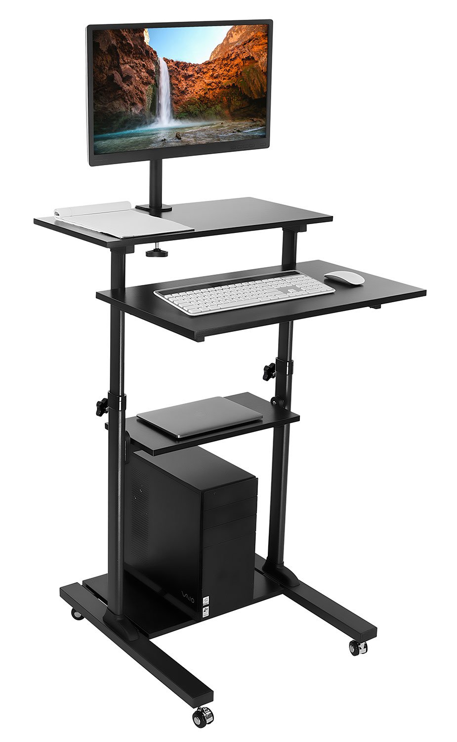 Mount-It! Escritorio de pie móvil/Estación de trabajo para computadora de altura ajustable Carro de presentación rodante Brazo para monitor