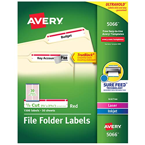 Avery Red File Folder Labels for Laser and Inkjet Print...