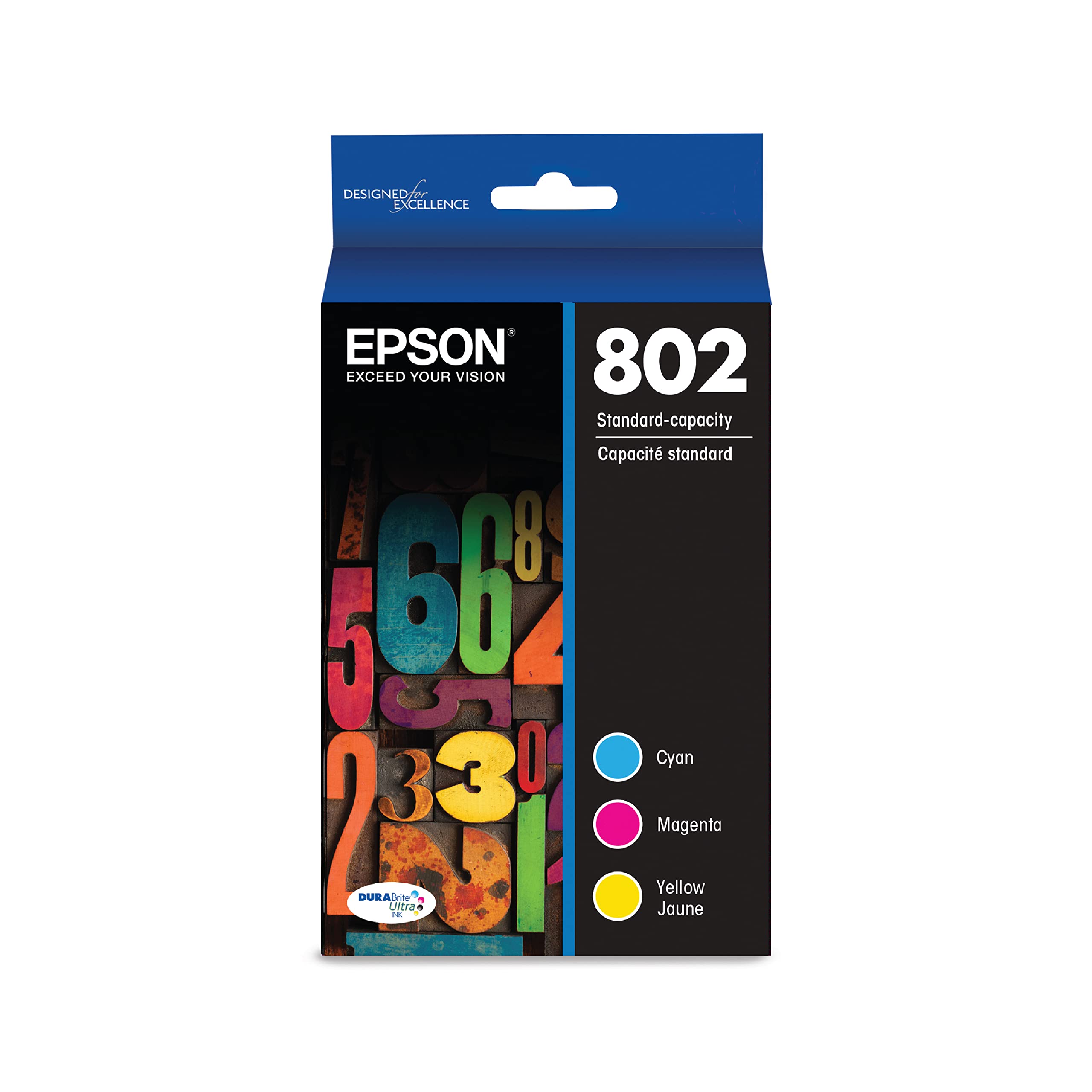 Epson Paquete combinado de color de capacidad estándar de tinta DURABrite Ultra T802 (T802520-S) para impresoras WorkForce Pro seleccionadas