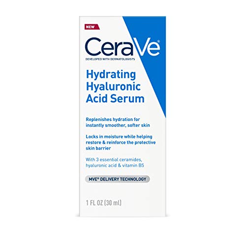 CeraVe Suero de ácido hialurónico para rostro con vitamina B5 y ceramidas | Suero facial hidratante para piel seca | Sin fragancia | 1 onza