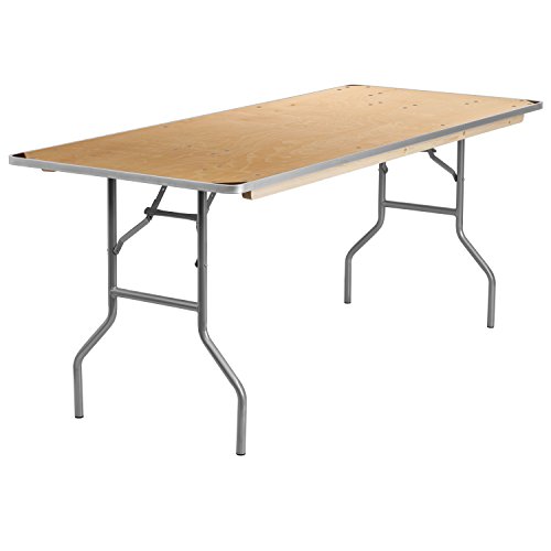 Flash Furniture Mesa de banquete plegable rectangular de madera de abedul resistente con bordes de metal y protectores de esquinas