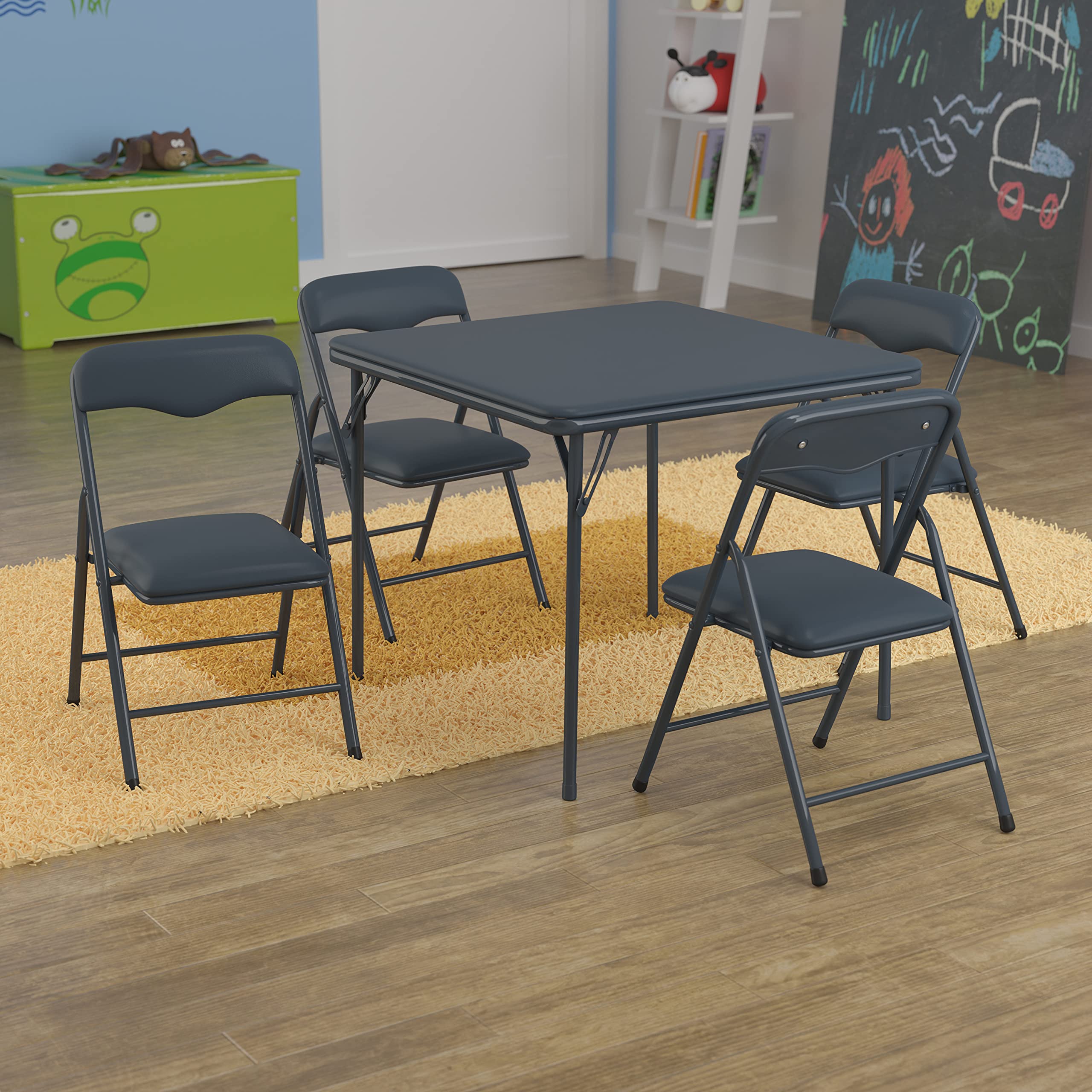 Flash Furniture Juego de mesa y silla plegable Kids Navy de 5 piezas