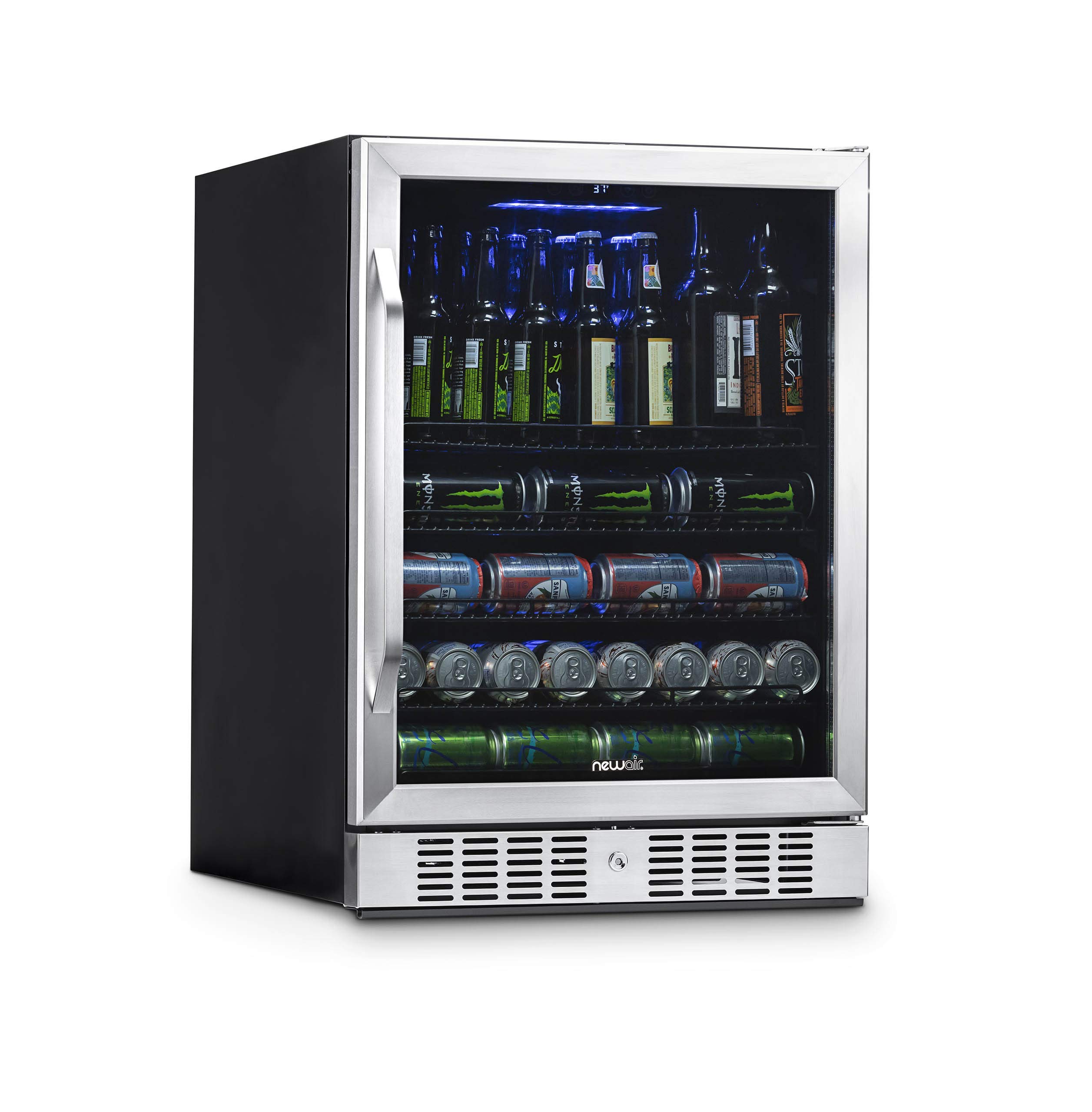  NewAir Refrigerador grande para bebidas con capacidad para 177 latas - Minibar para cerveza con puerta de vidrio con bisagras reversibles y cerradura con llave en la parte inferior - Enfría hasta 37F...