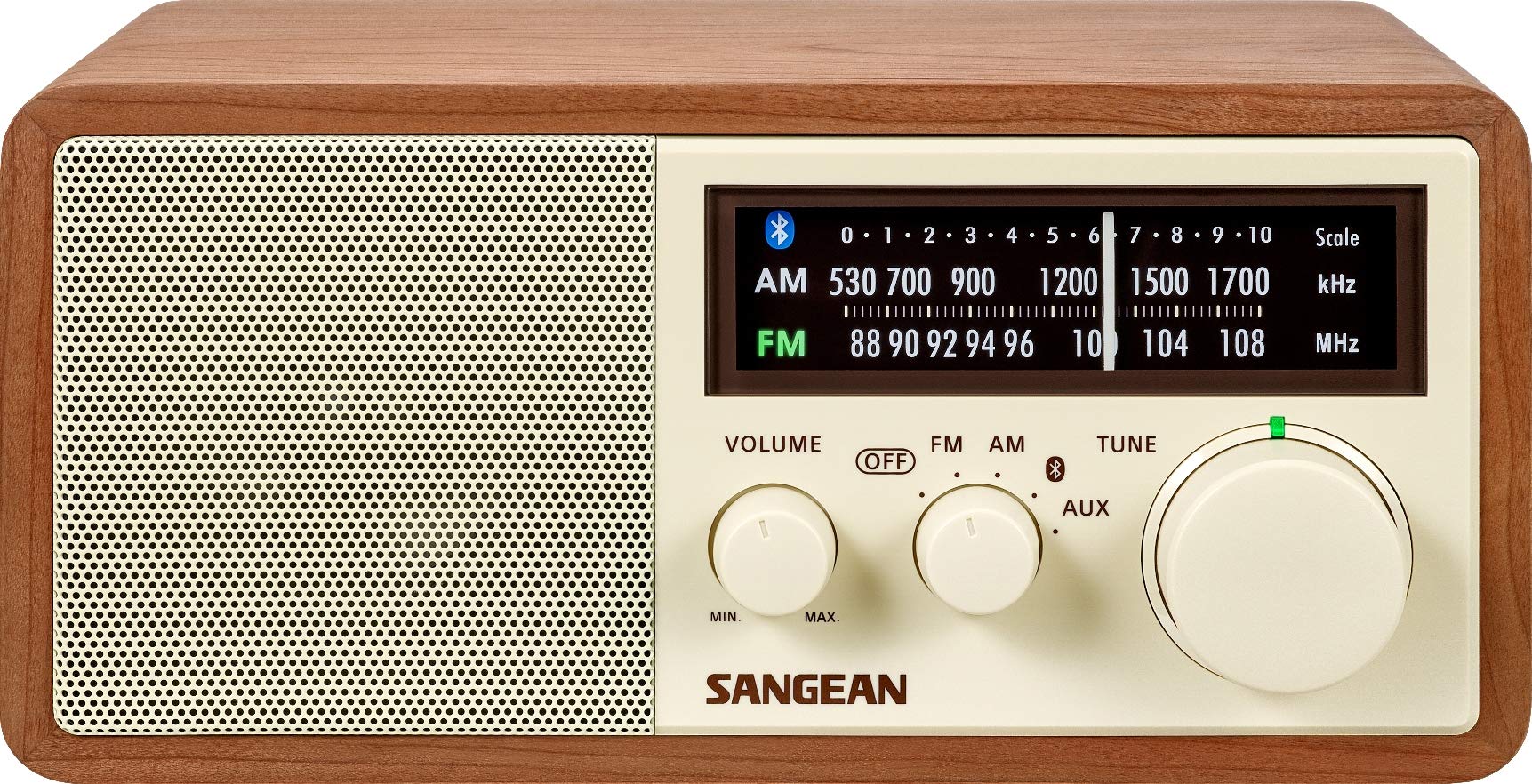 Sangean Radio con gabinete de madera AM/FM/Bluetooth con carga de teléfono USB