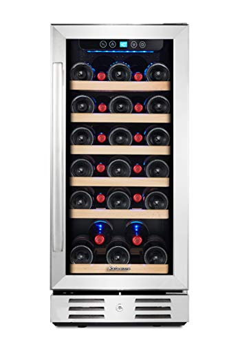 Kalamera Enfriador de vino de 15'' para 30 botellas incorporado o independiente con puerta de acero inoxidable y vidrio templado de doble capa y función de memoria de temperatura