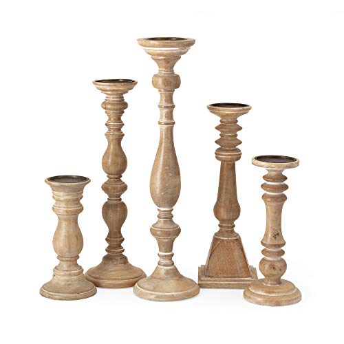 Imax Candelabros de madera de lavado natural Mason - Juego de 5 candelabros vintage - Accesorio de decoración del hogar