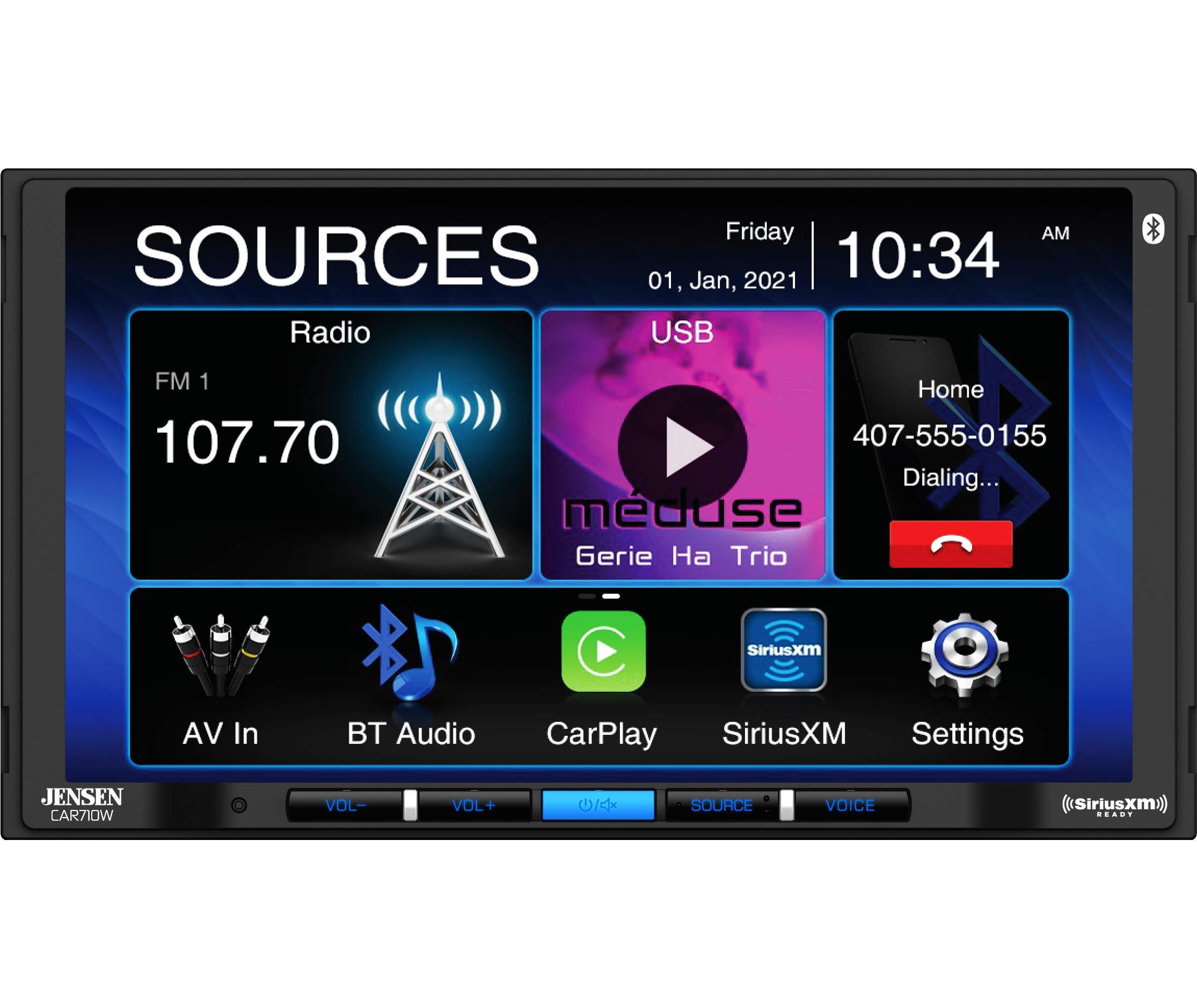 JENSEN CAR710W 7 Receptor multimedia sin mecanismo con Apple CarPlay inalámbrico l Compatible con dispositivos Android l Listo para SiriusXM l Bluetooth integrado