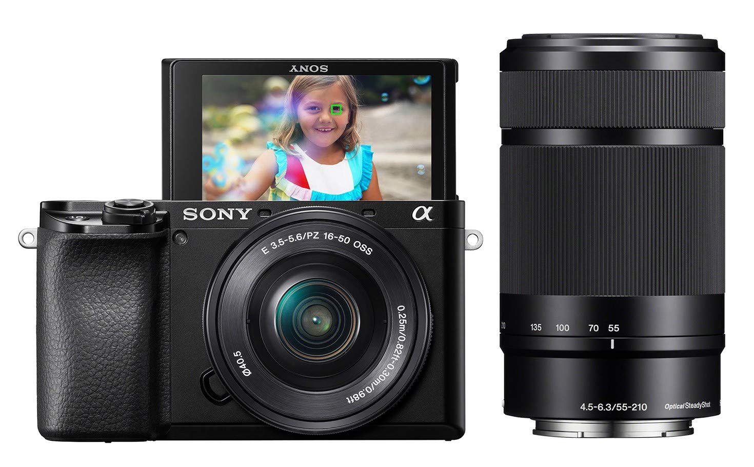 Sony Alpha A6100 Mirrorless Camera with 16-50mm and 55-210mm Zoom Lenses, ILCE6100Y/B, Black