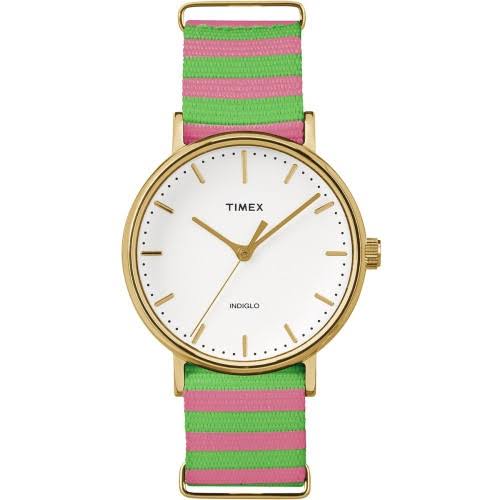 Timex Corporation Timex TW2P91800 Fairfield 37 Reloj de correa deslizante de nailon rosa / verde para mujer