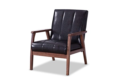 Baxton Studio Baxton Furniture Studios Nikko Mid-Century moderno estilo escandinavo sillón de madera de piel sintética