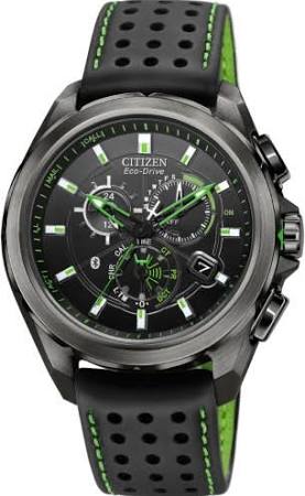 Citizen Reloj para hombre AT7035-01E Eco-Drive de acero inoxidable negro con detalles en verde