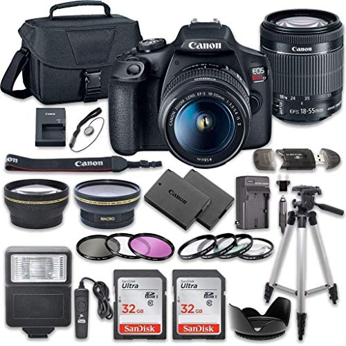 Canon Paquete de cámara DSLR EOS Rebel T7 con lente EF-S 18-55 mm f/3.5-5.6 is II + 2 tarjetas de memoria SanDisk de 32 GB + kit de accesorios