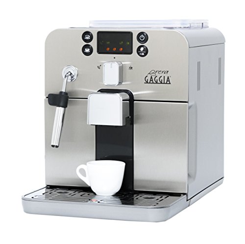 Gaggia Máquina de espresso súper automática Brera en plata. Espumante de varita Pannarello para bebidas latte y capuchino. Espresso de café premolido o en grano.
