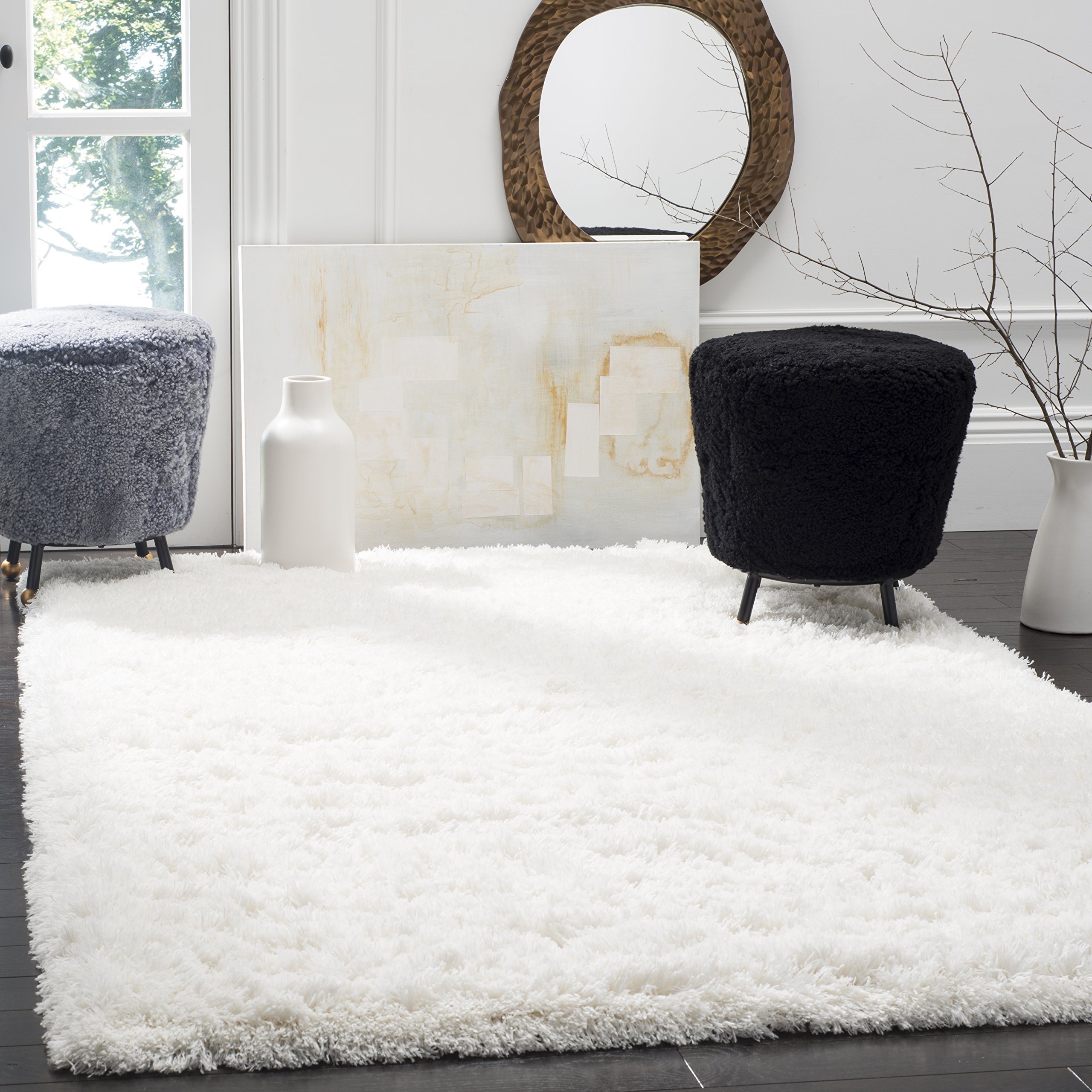 Safavieh Polar Shag Collection 5'1' cuadrado blanco PSG800B Solid Glam alfombra de área extra gruesa de 3 pulgadas