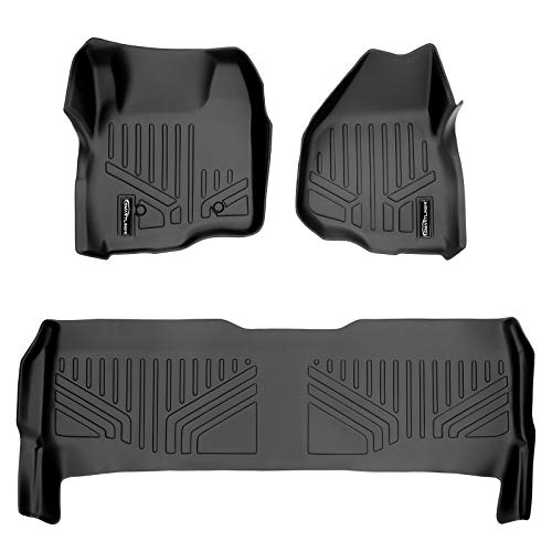 MAX LINER MAXLINER Juego de alfombrillas de piso de 2 filas negras para Ford F-250 / F-350 / F-450 / F-550 Super Duty Crew Cab con pedal lateral del conductor deprimido 2011-2012