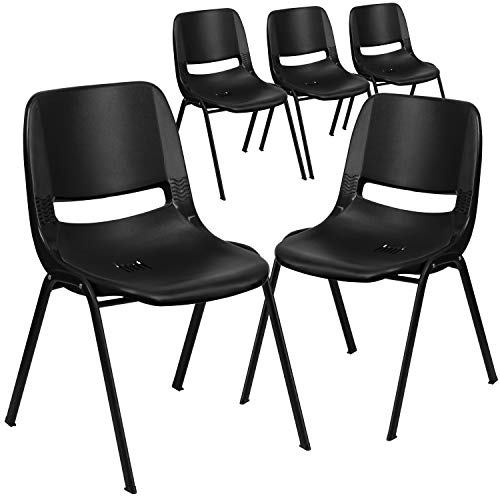 Flash Furniture 5 pq. Silla apilable ergonómica Shell negra para niños de la serie HERCULES de 440 lb con estructura negra y altura del asiento de 14 '