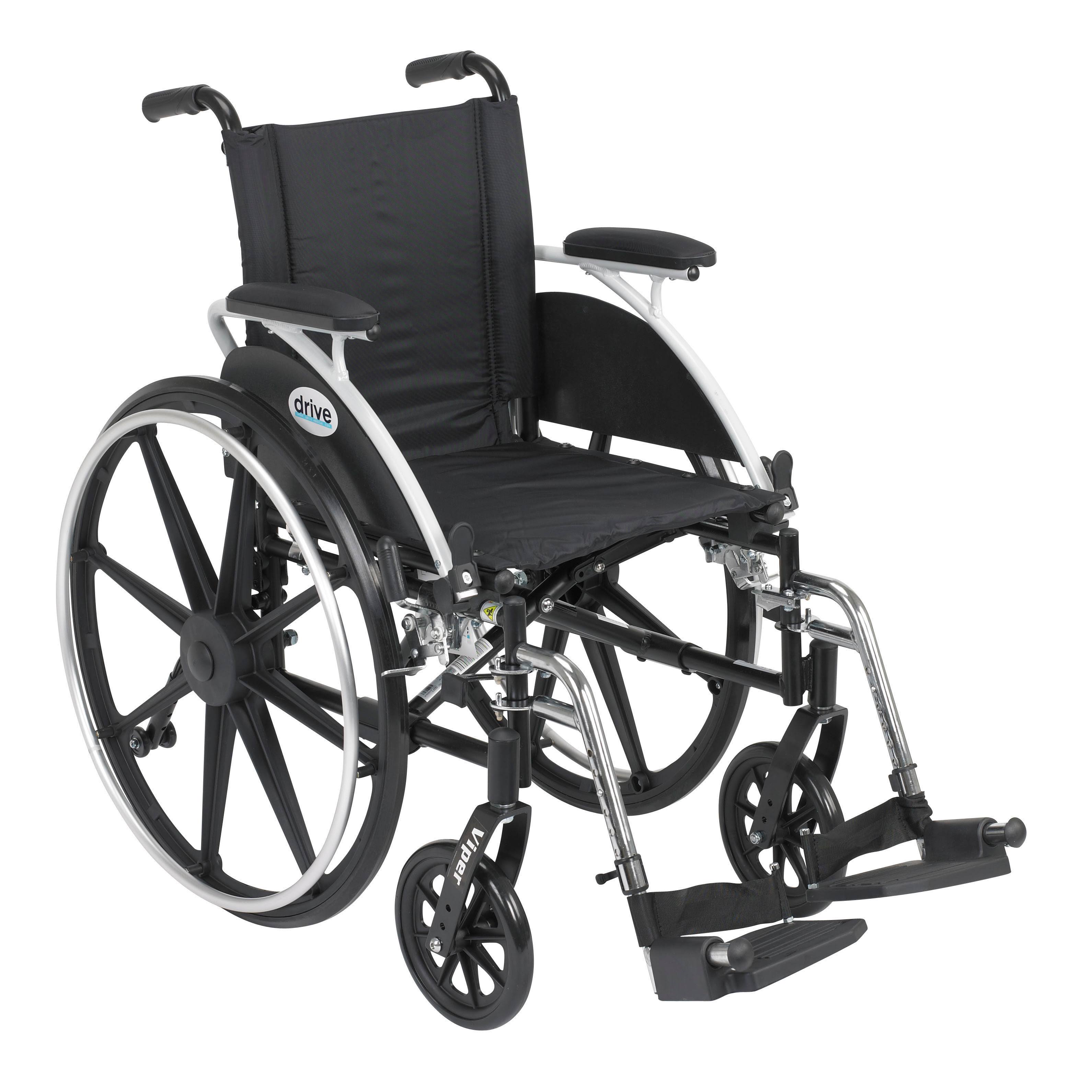 Drive Medical "Silla de ruedas Viper con varios estilos de brazos de escritorio abatibles y opciones de aparejo delantero, negro, 14 '"