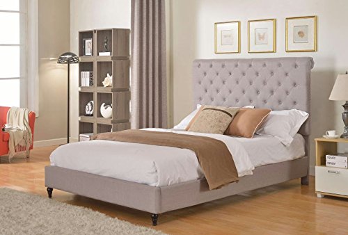 Home Life Cama con plataforma y cabecera de 51 pies de altura de tela de lino gris claro y plateado con listones - Cama completa Garantía de 5 años incluida 008