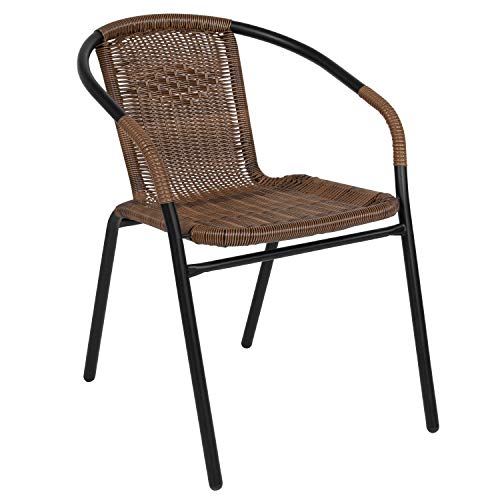 Flash Furniture Paquete de 4 sillas apilables para restaurante de ratán marrón mediano para interior y exterior
