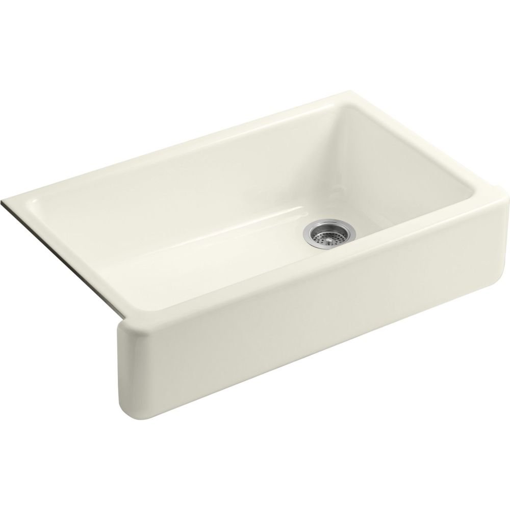 KOHLER K-6489-96 Whitehaven Farmhouse Self-Trimming Apron Front Single Basin Sink with Tall Apron, Biscuit 36 Inch