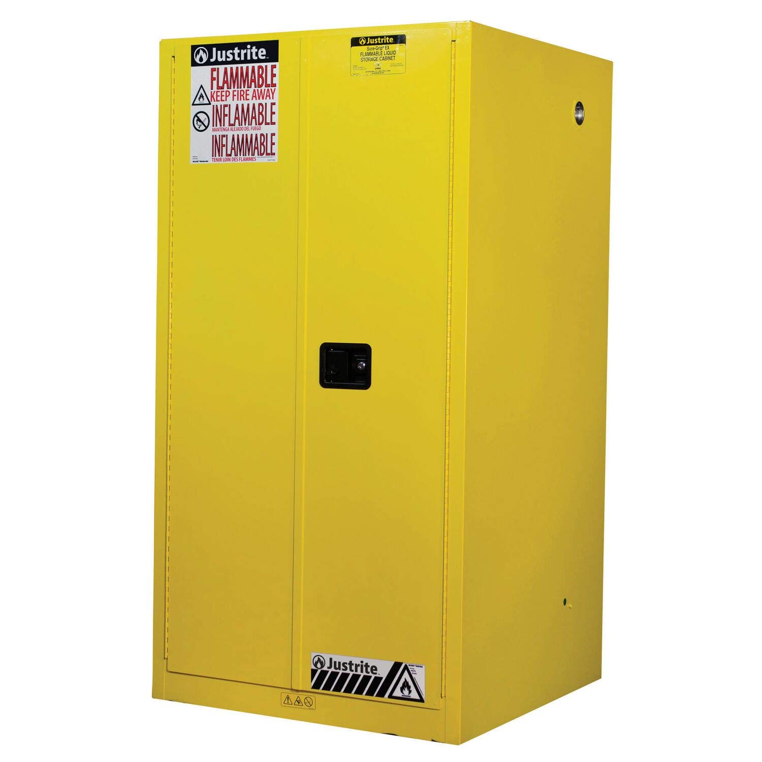 Justrite Sure-Grip EX Flammable Liquid Storage Cabinet, 60 Gallon Reinforced Steel Fire Cabinet for Gasoline Storage, 2 Manual Close Doors, 65