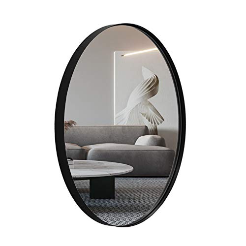 ANDY STAR Espejo de pared ovalado | Espejo de baño negro moderno de 22x30x1'' con marco de metal de acero inoxidable de 1'' de profundidad