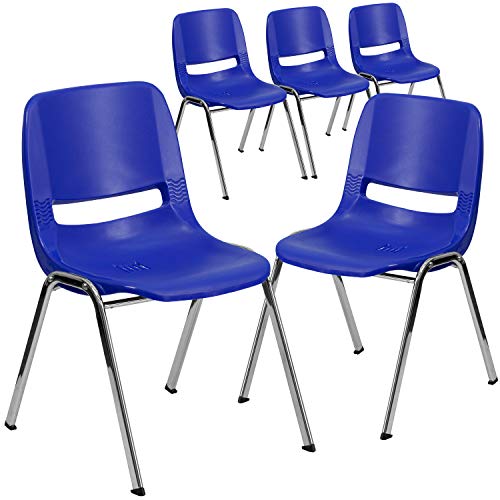 Flash Furniture 5 pq. Serie HERCULES Silla apilable ergonómica color azul marino para niños con capacidad de 440 lb con estructura de cromo y altura del asiento de 14 '