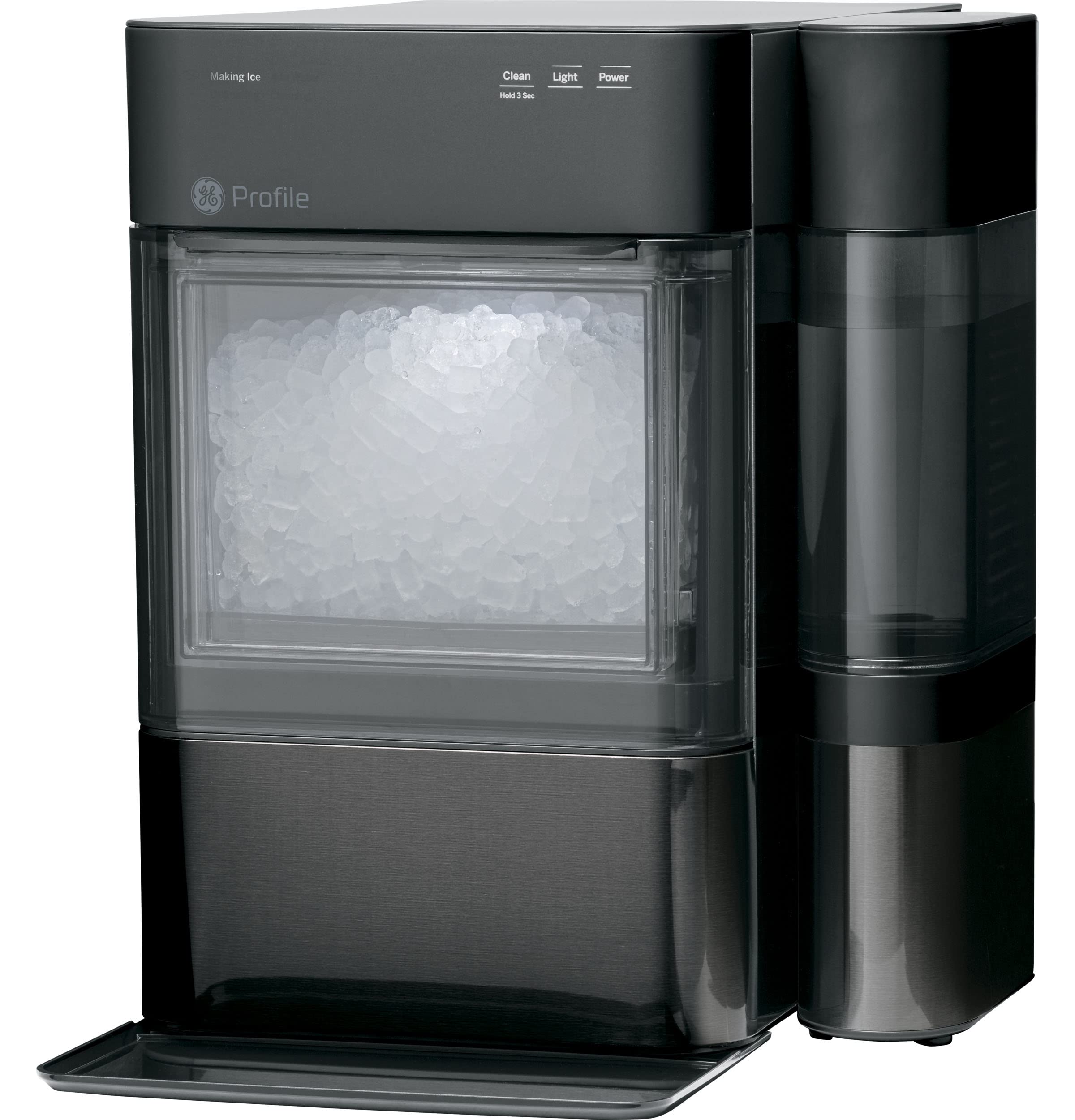 GE Perfil Opal 2.0 | Máquina para hacer hielo Nugt de encimera con tanque lateral | Máquina de hielo con conectividad WiFi | Esenciales de cocina para el hogar intelinte | Negro inoxidable