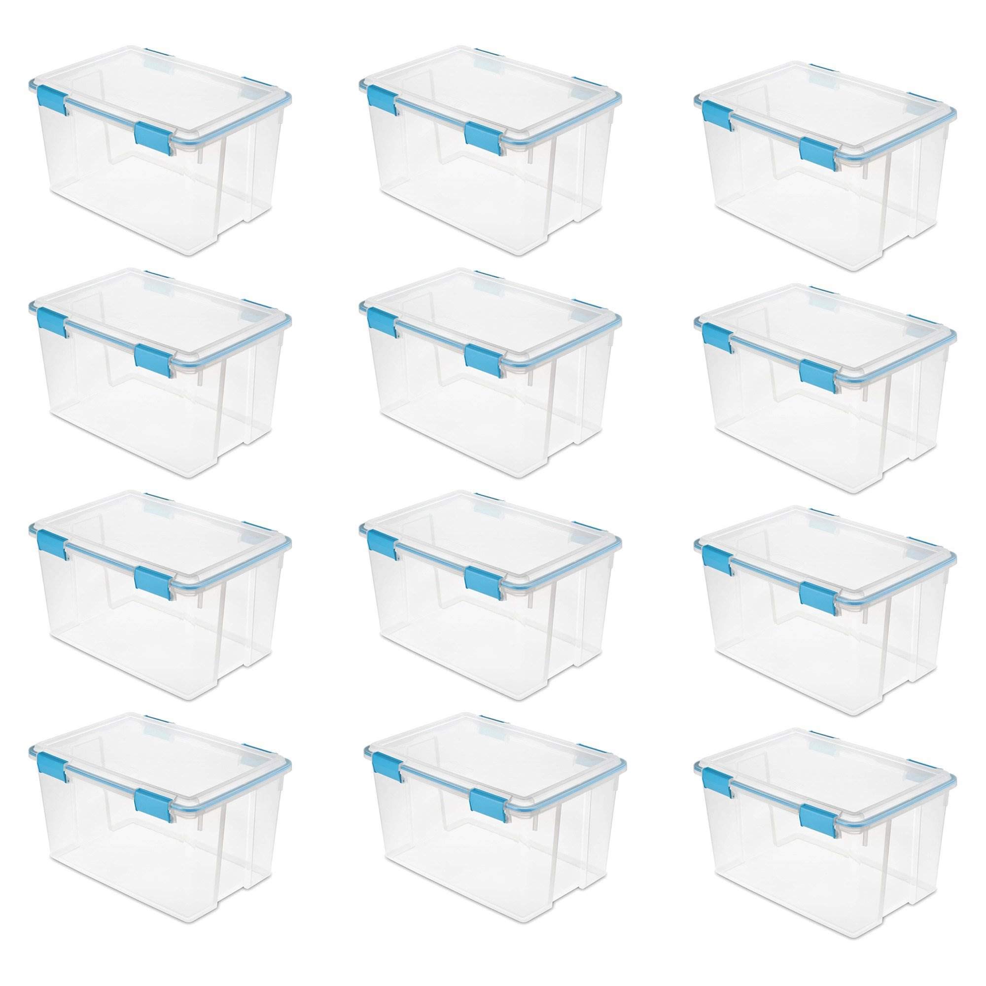 Sterilite Contenedor de almacenamiento apilable de plástico transparente de 54 cuartos de galón con tapa de cierre (paquete de 12)