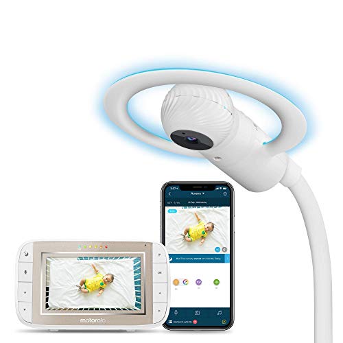  Motorola Monitor de bebé con video Halo + - Cámara Wi-Fi para bebés con soporte para cuna superior - Pantalla a color de 4.3 pulgadas con visión nocturna por infrarrojos e intercomunicador -...