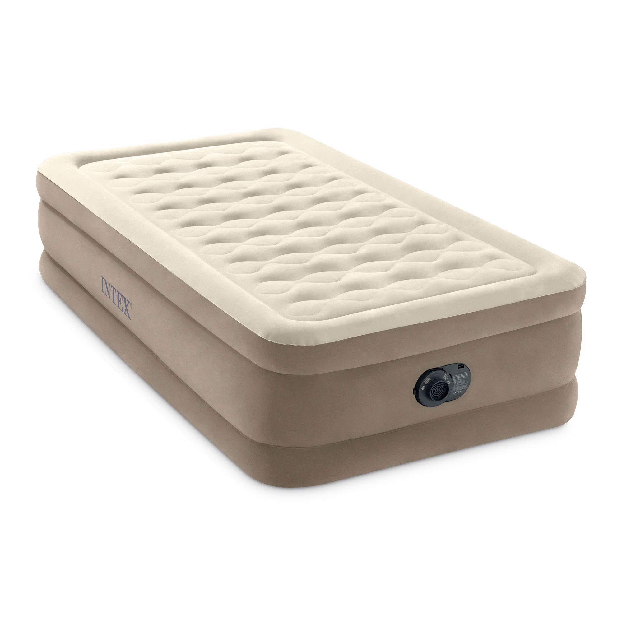 Intex Colchón de cama de aire suave de terciopelo inflable de fibra de tecnología de ultra felpa con bomba eléctrica incorporada y estuche portátil de almacenamiento