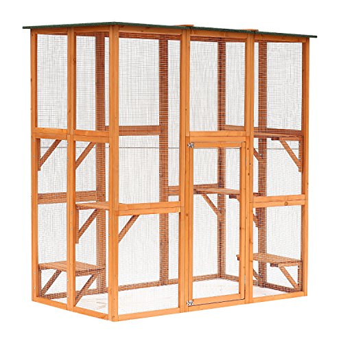 PawHut 71' x 39' x 71' Caja grande de madera para gatos al aire libre Catio Cage con 6 plataformas