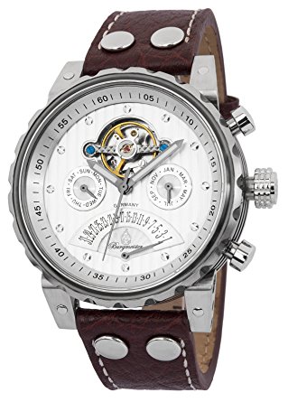 Burgmeister Reloj de acero inoxidable Limoges BM136-984 para hombre con correa de cuero marrón