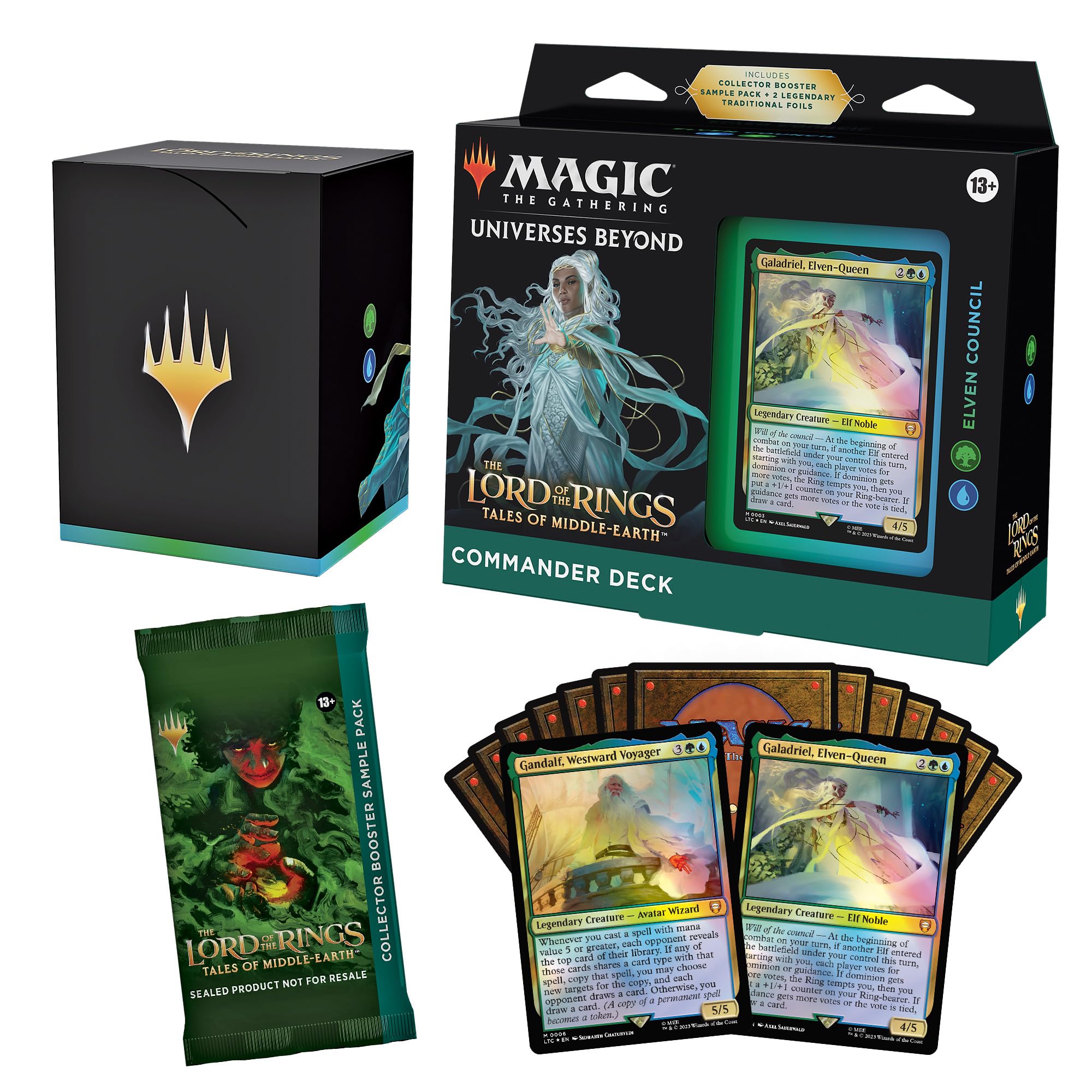 Magic The Gathering Magic: The Gathering El Señor de los Anillos: Tales of Middle-Earth Commander Deck 3 + Paquete de muestra de refuerzo para coleccionistas