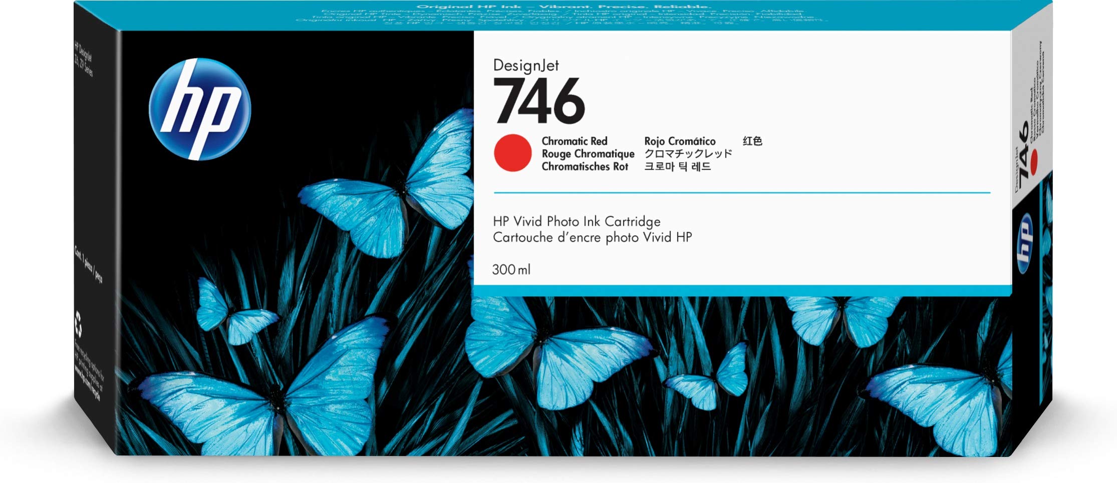 HP Cartucho de tinta original 746 Chromatic Red de 300 ml (P2V81A) para impresoras de gran formato DesignJet Z6 y Z9+