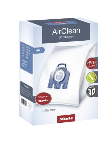 Miele Bolsas para aspiradora GN AirClean 3D Efficiency - 2 cajas - Incluye 8 bolsas originales Airclean GN + 2 filtros originales Super Air Clean + 2 filtros originales de protección premotor