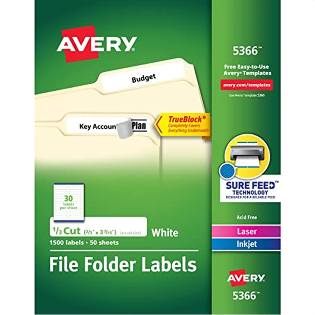 Avery Etiquetas para carpetas de archivos para impresoras láser y de chorro de tinta con tecnología TrueBlock