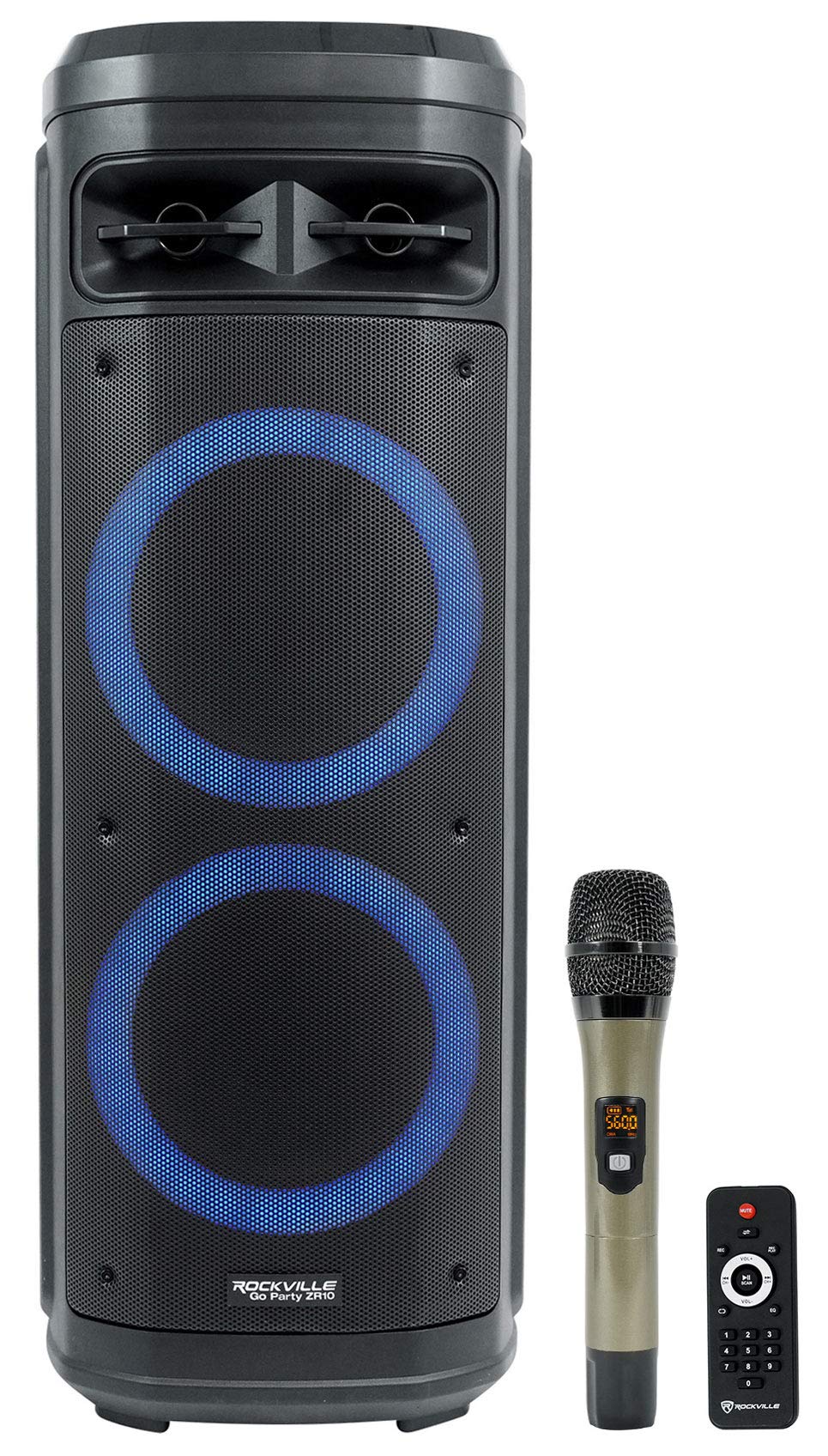 Rockville Go Party ZR10 Dual 10 'altavoz portátil inalámbrico LED Bluetooth + micrófono UHF