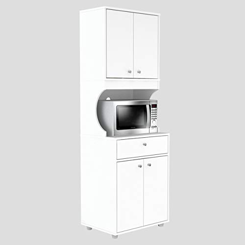 Inval Cocina de galera/microondas 1 cajón/gabinete de almacenamiento de 4 puertas con espacio abierto blanco