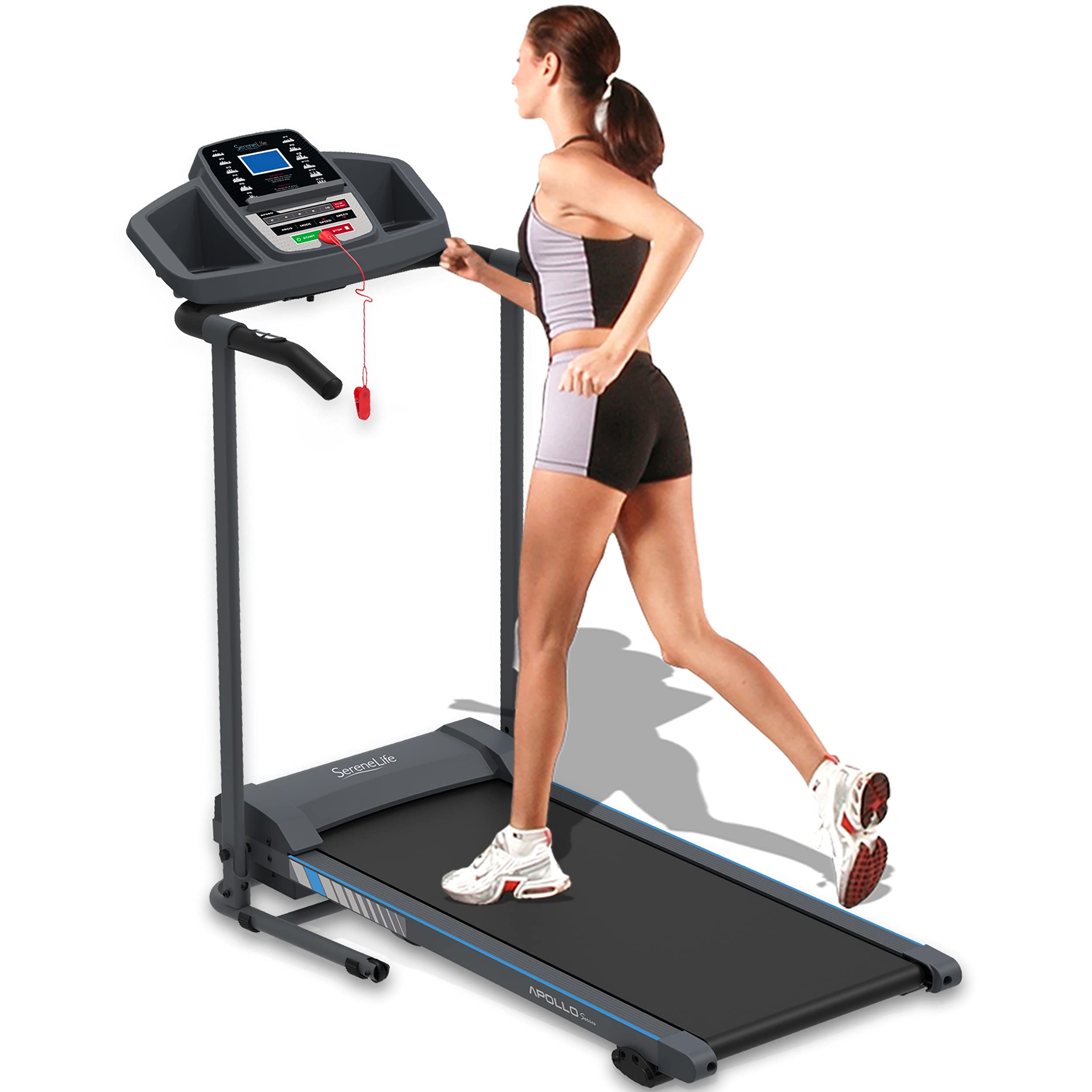  SereneLife Cinta de correr plegable - Equipo de fitness doméstico plegable con pantalla LCD para caminar y correr - Máquina de ejercicio cardiovascular - Programas preestablecidos y ajustables -...