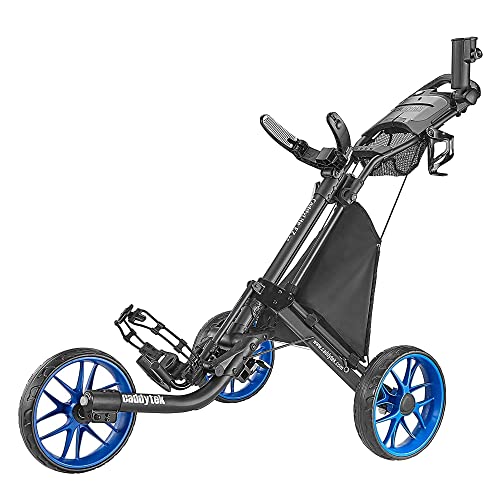 CaddyTek Carrito de golf de 3 ruedas - Carretilla plegable ligera plegable con freno de pie - Fácil de abrir y cerrar