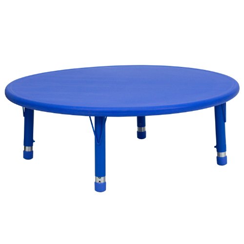 Flash Furniture Mesa de actividades de plástico azul ajustable de altura redonda de 45 pulgadas