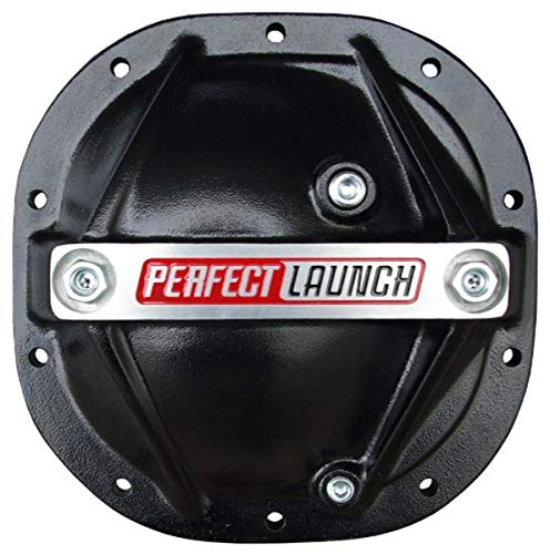 Proform 69501 Cubierta diferencial de aluminio negro con logotipo Perfect Launch y pernos estabilizadores de tapa de cojinete de 8.8 'para Ford