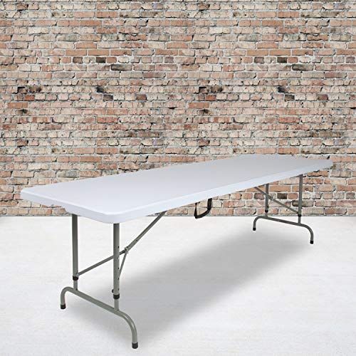 Flash Furniture Mesa plegable plegable para eventos y banquetes de plástico blanco de granito de 8 pies de altura ajustable con asa de transporte