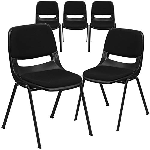Flash Furniture Paquete de 5 sillas ergonómicas acolchadas en color negro con brazo para tableta abatible para diestros