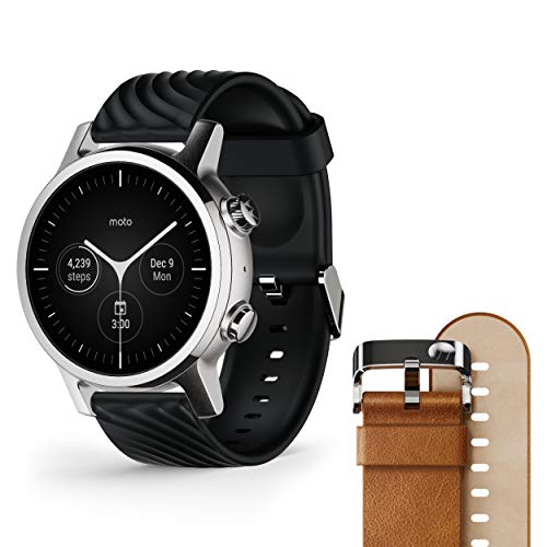 Motorola Moto 360 3.ª generación 2020 - Wear OS by Google - El reloj inteligente de lujo de acero inoxidable con cuero genuino incluido y correas deportivas de alto impacto - Gris acero
